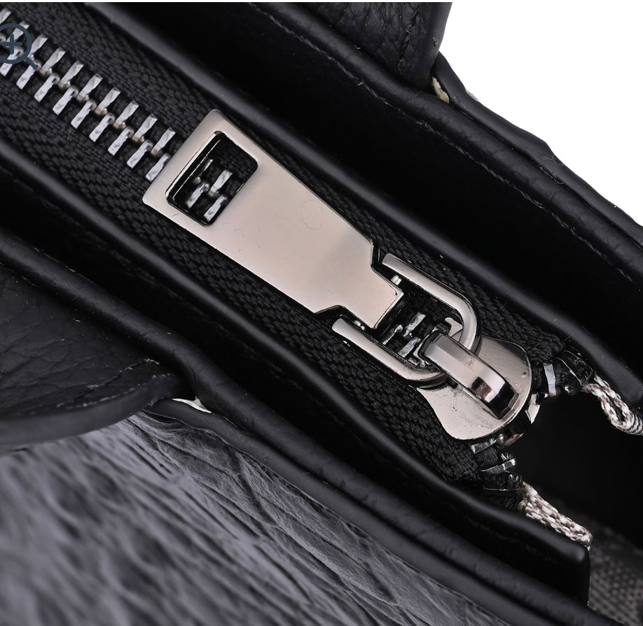 Crocodile Embossed Genuine Leather Black & Gold Color Handbag