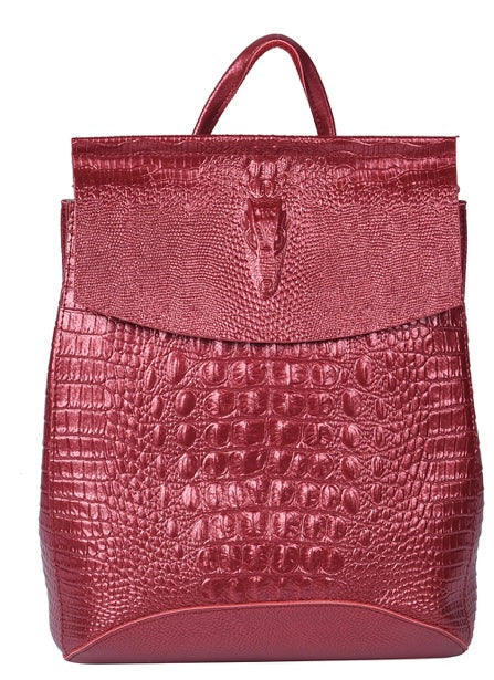Genuine Leather Crocodile Embossed Backpack