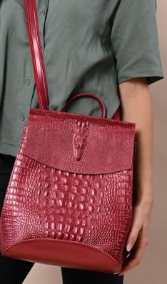 Genuine Leather Crocodile Embossed Backpack