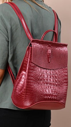 Genuine Leather Crocodile Embossed Backpack
