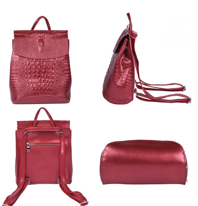 Genuine Leather Crocodile Embossed Backpack