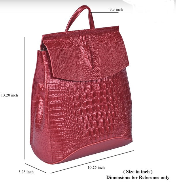 Genuine Leather Crocodile Embossed Backpack