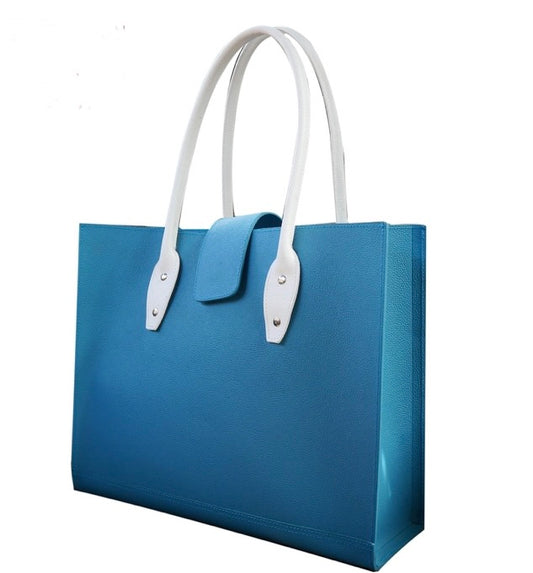 Genuine Leather Shopping Tote Bag Turquoise Or Black