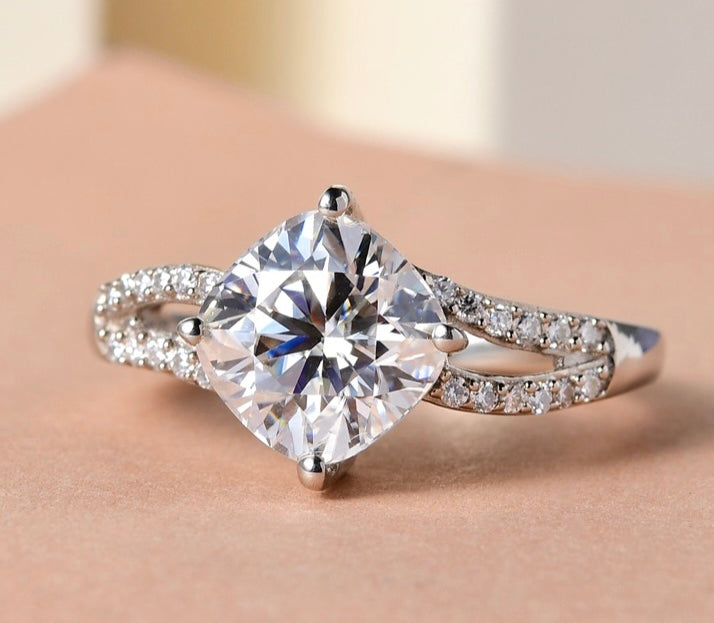 Heart & Arrow Cut Cushion Cut Moissanite Ring