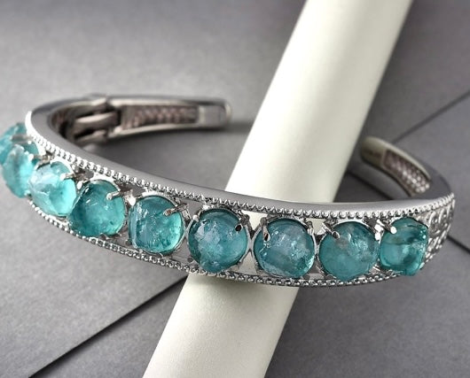 Paraiba Blue Apatite Rough Cut Cuff Bracelet