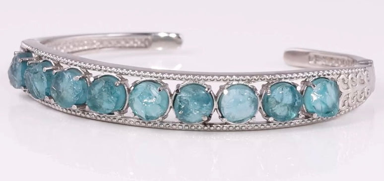 Paraiba Blue Apatite Rough Cut Cuff Bracelet