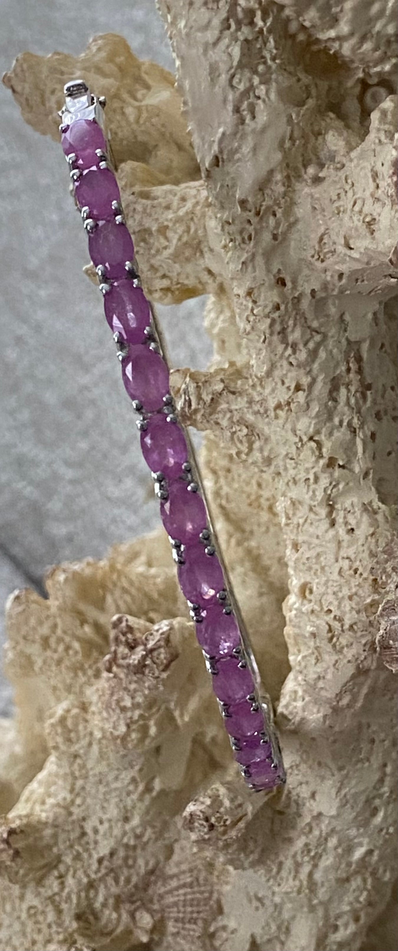 Pink Sapphire Bangle Bracelet Platinum Over 925 Sterling Silver