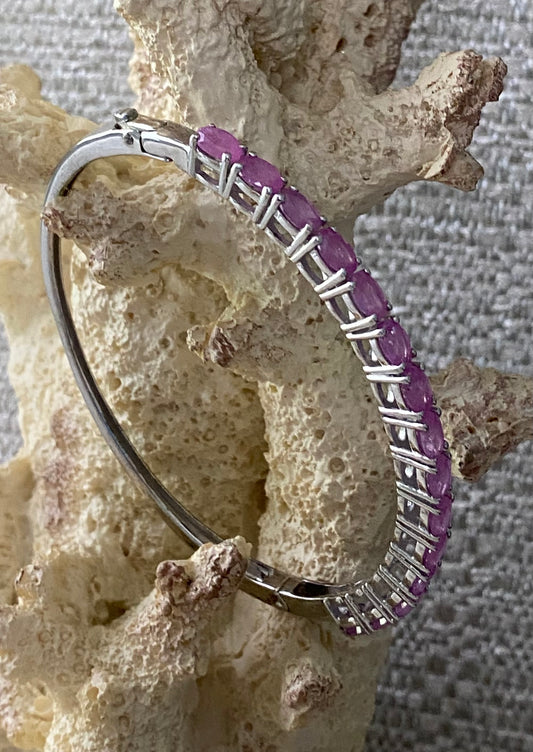 Pink Sapphire Bangle Bracelet Platinum Over 925 Sterling Silver