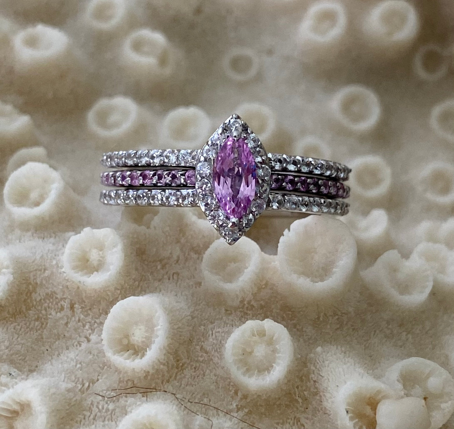 Pink Sapphire Engagement & Wedding Ring Set