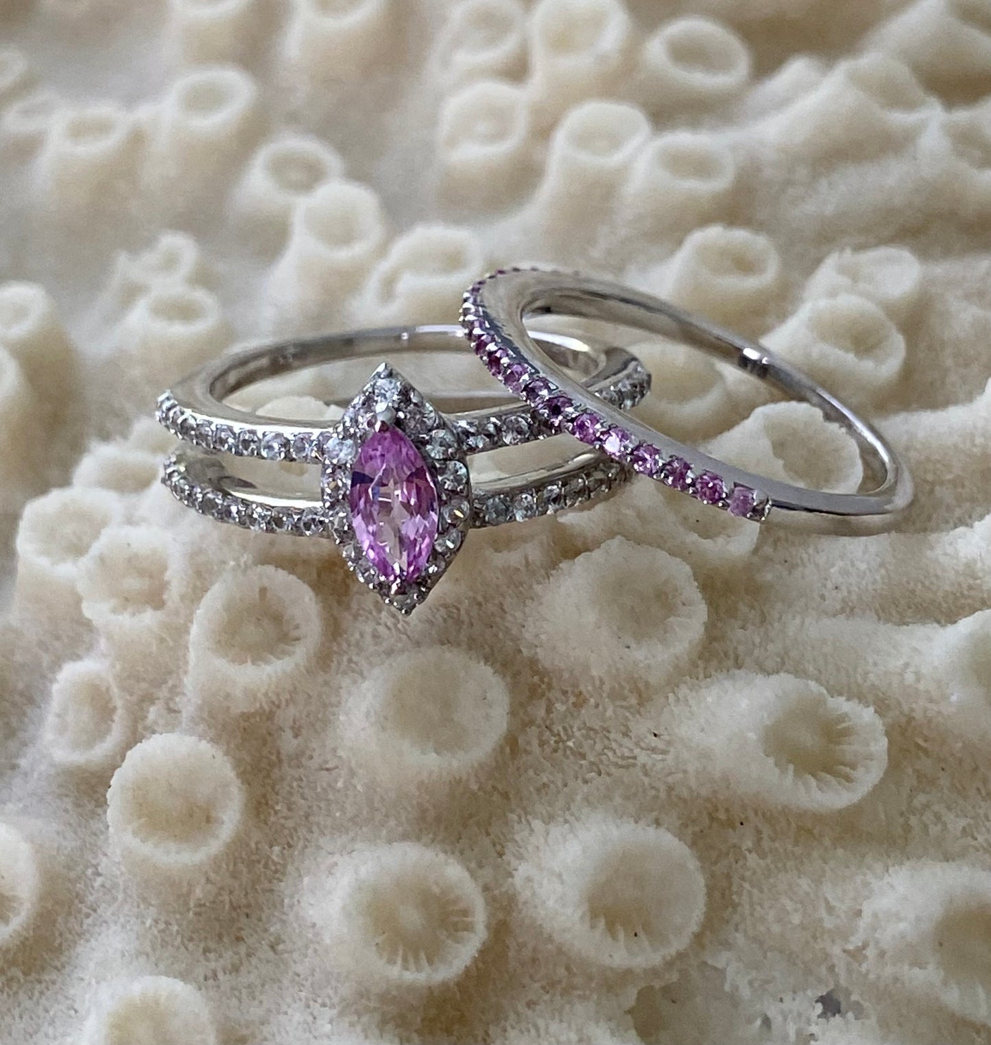 Pink Sapphire Engagement & Wedding Ring Set