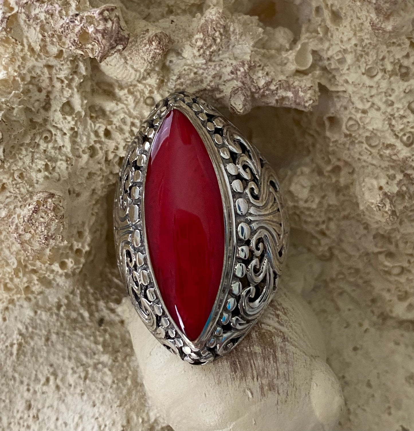 Sponge Coral Artisan Crafted 925 Sterling Silver Ring