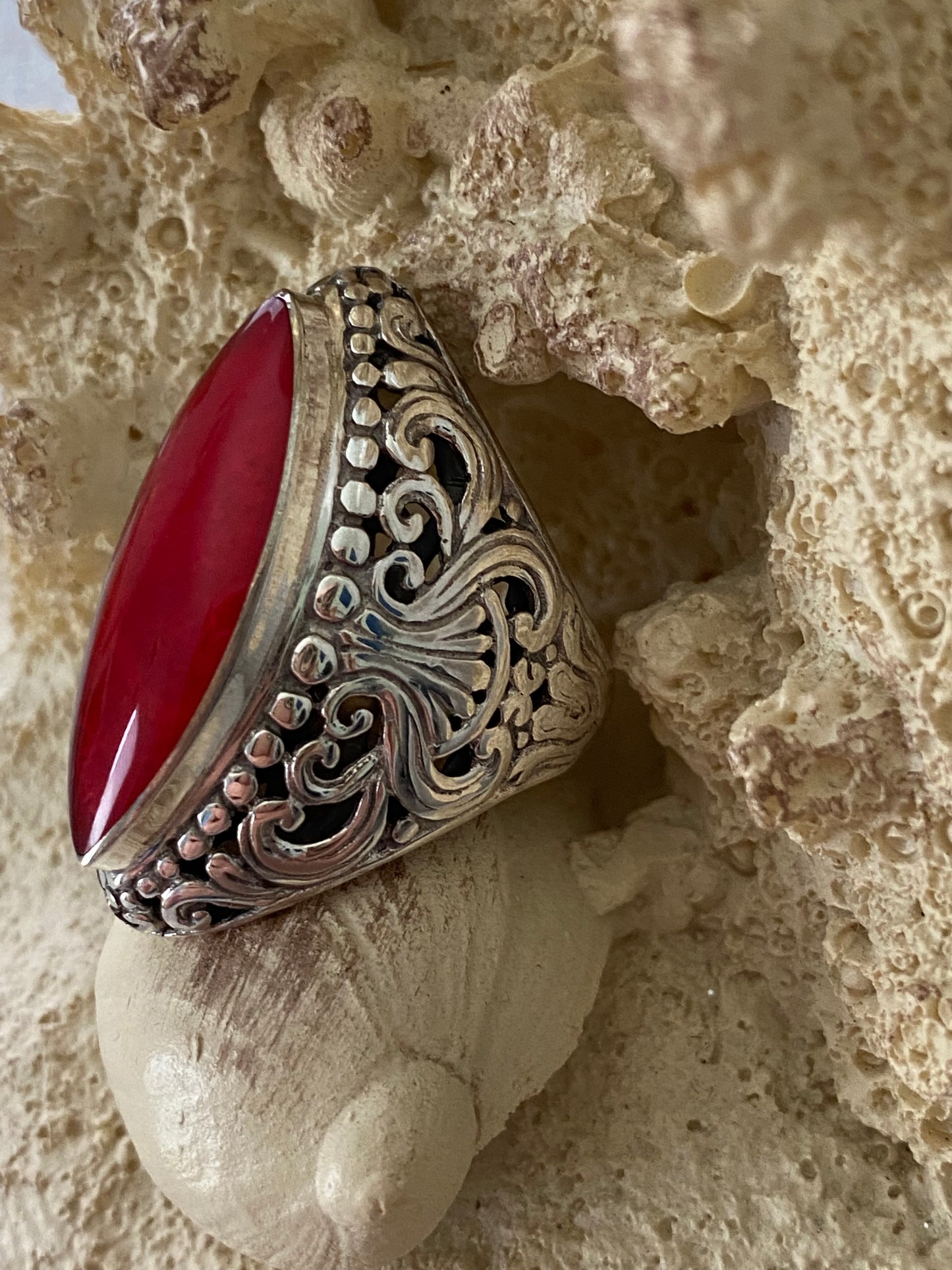 Sponge Coral Artisan Crafted 925 Sterling Silver Ring