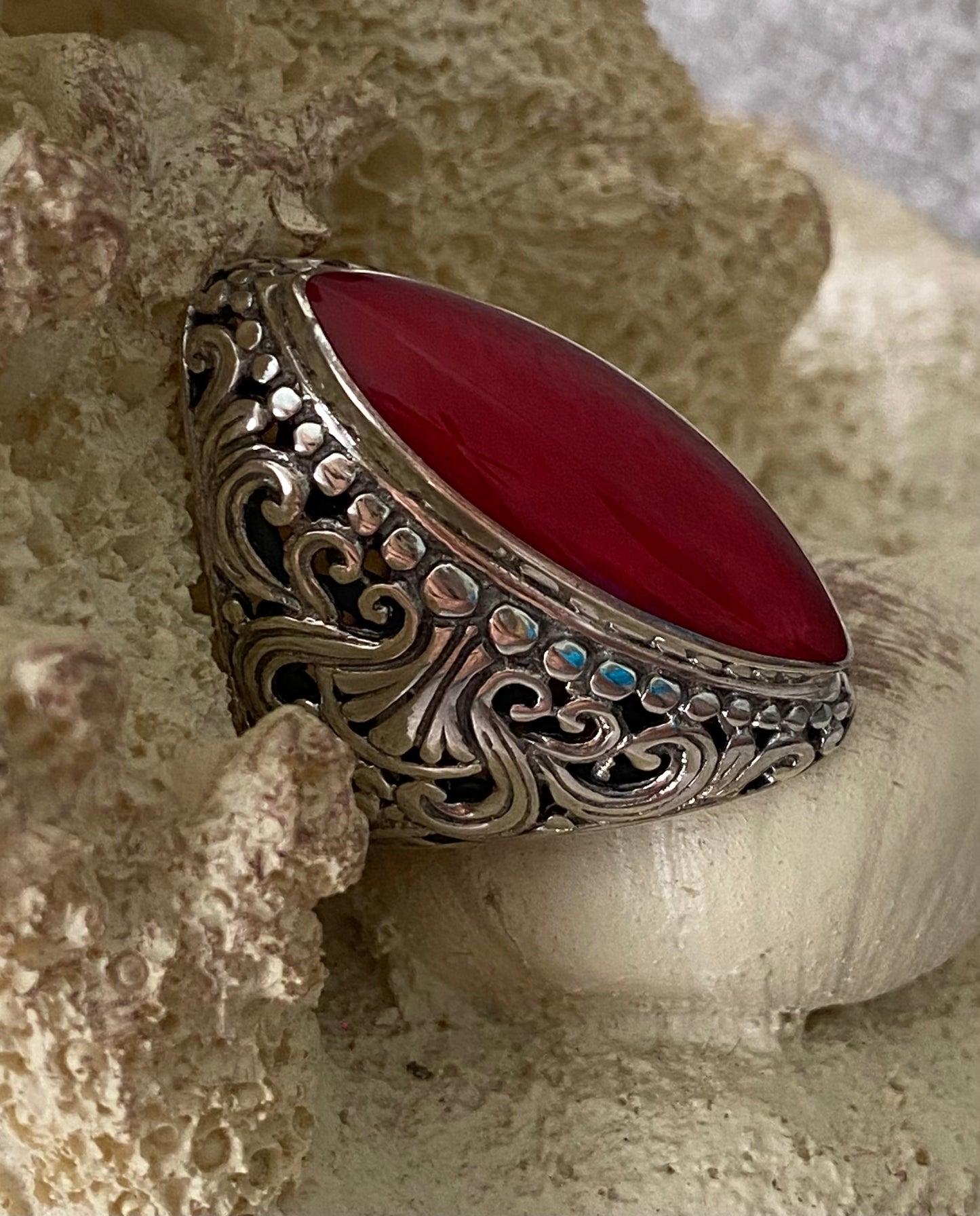 Sponge Coral Artisan Crafted 925 Sterling Silver Ring