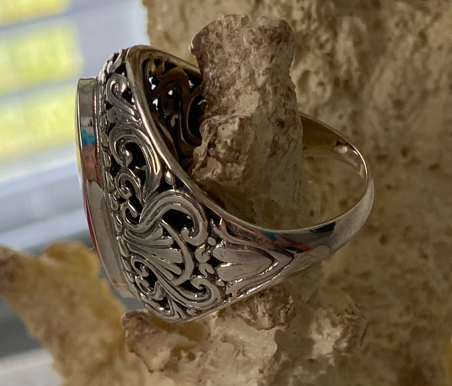 Sponge Coral Artisan Crafted 925 Sterling Silver Ring