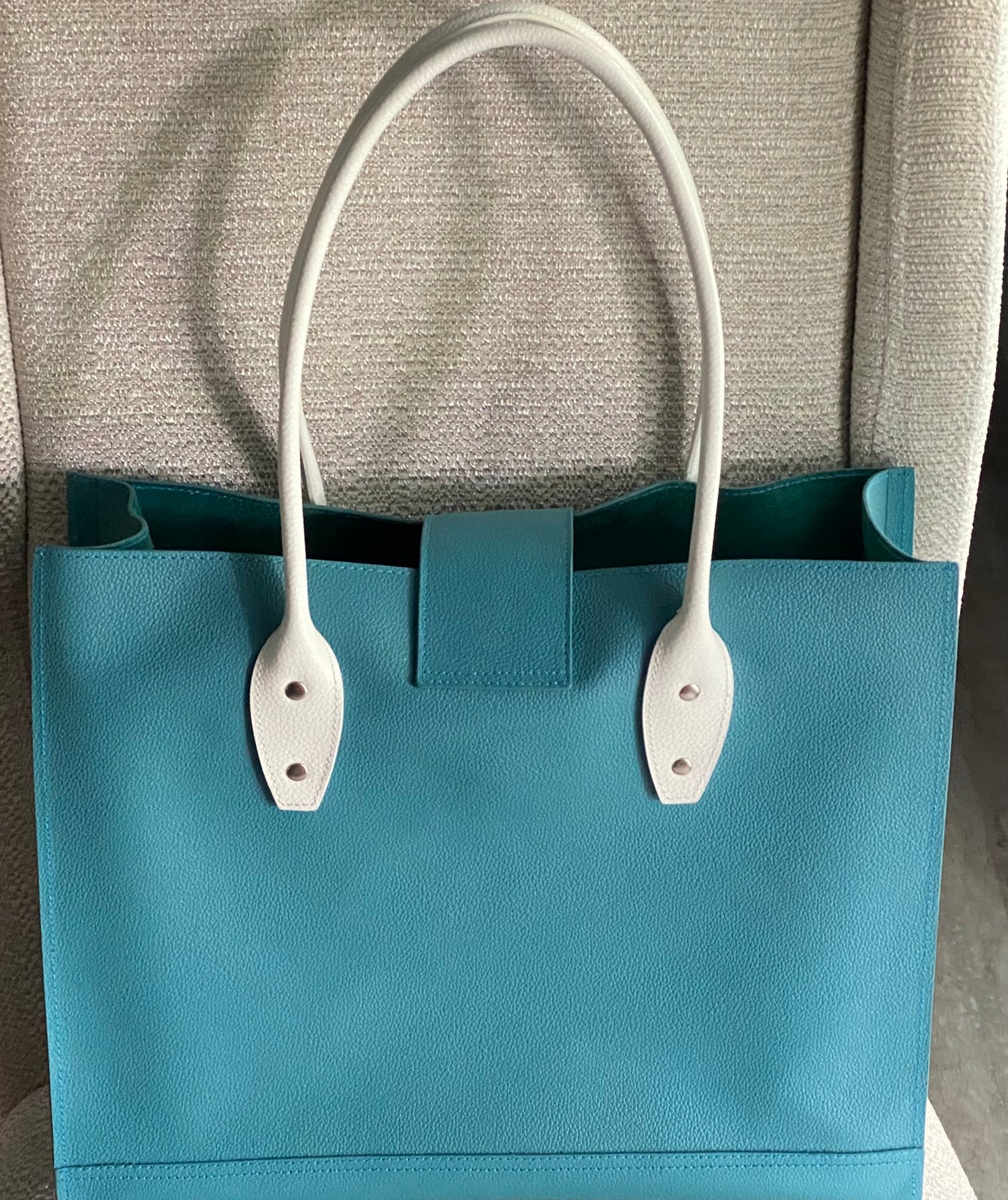 Genuine Leather Shopping Tote Bag Turquoise Or Black