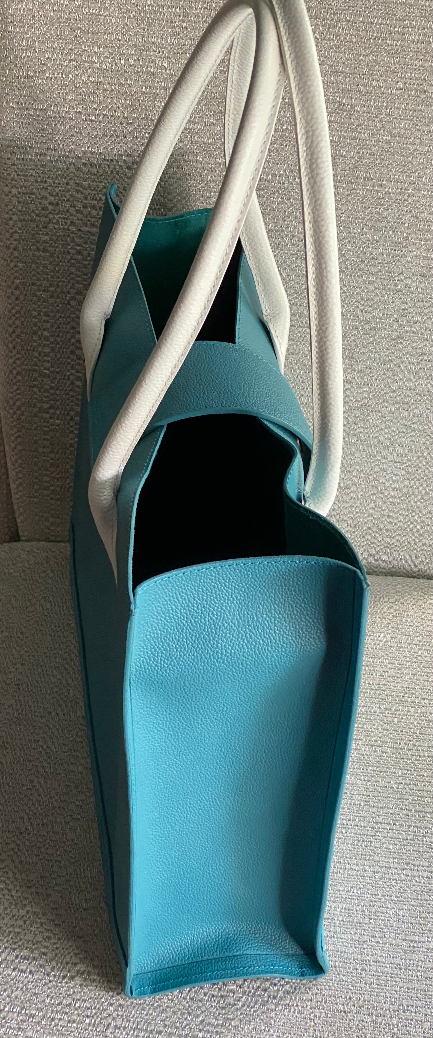 Genuine Leather Shopping Tote Bag Turquoise Or Black