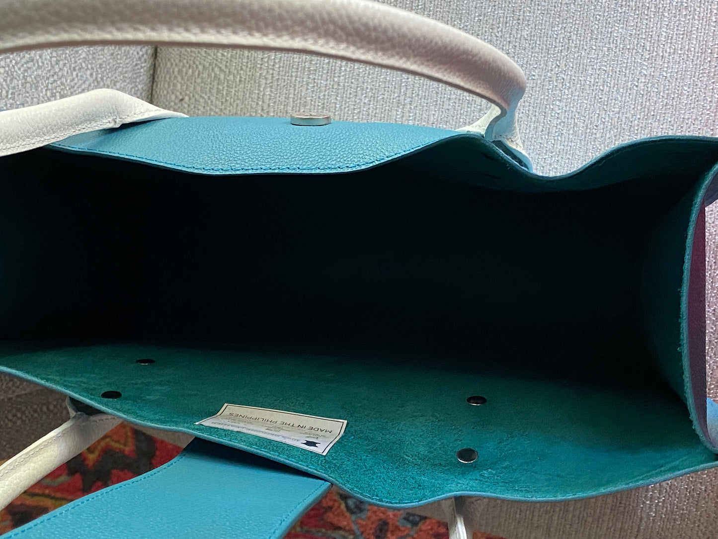 Genuine Leather Shopping Tote Bag Turquoise Or Black