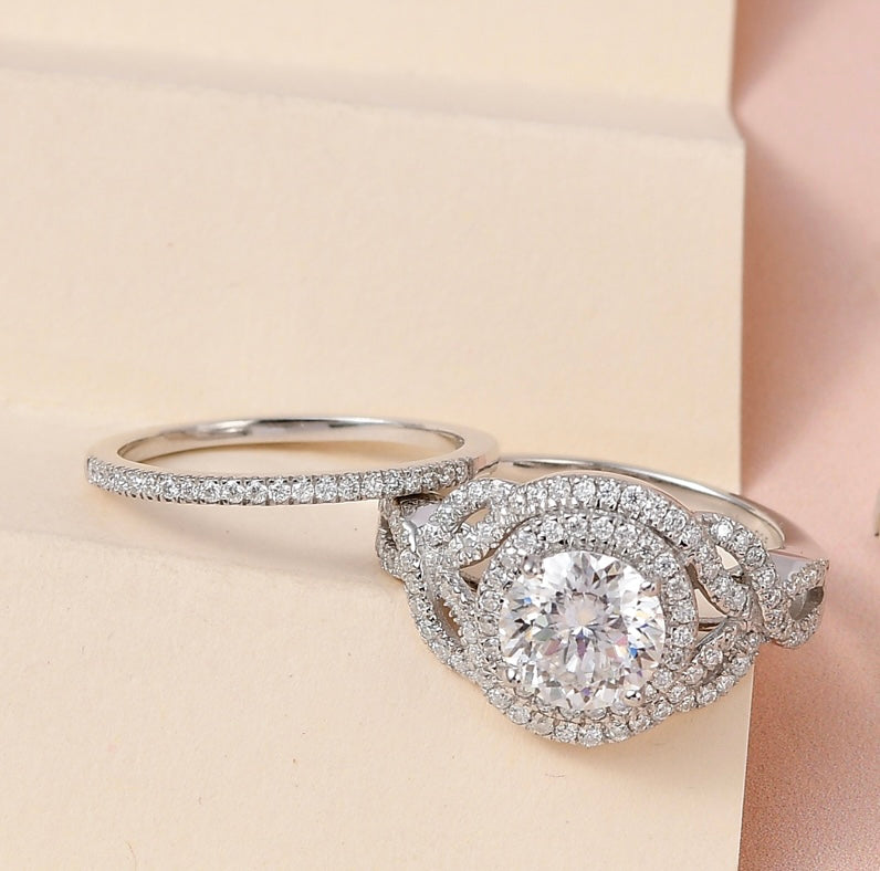 Moissanite Engagement / Wedding Ring Set