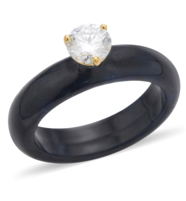Moissanite & Black Jade Ring