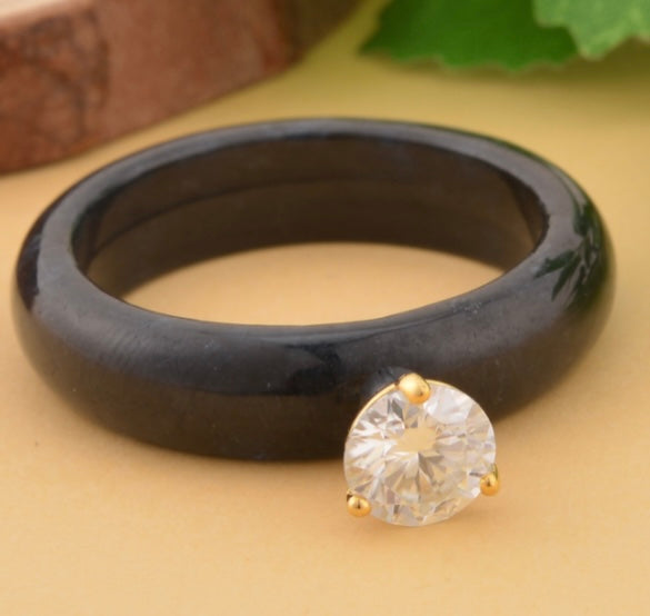 Moissanite & Black Jade Ring