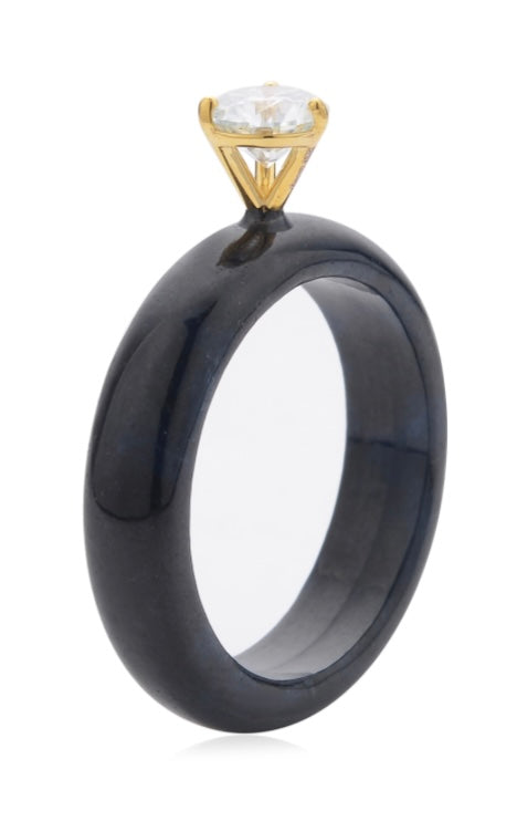 Moissanite & Black Jade Ring
