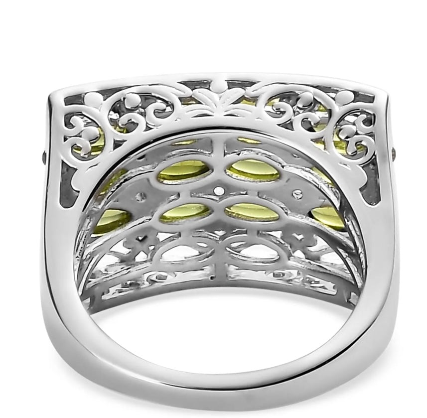 Italian Natural Vesuvianite & White Zircon 925 Sterling Silver Ring