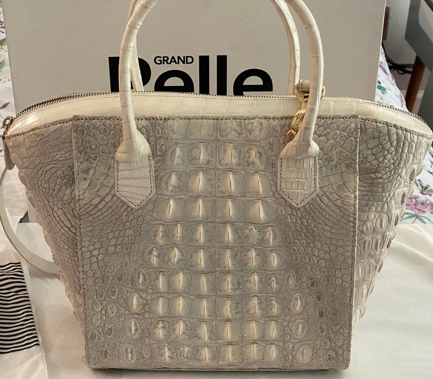 Grand Pelle Collection Natural Color Genuine Crocodile Handbag