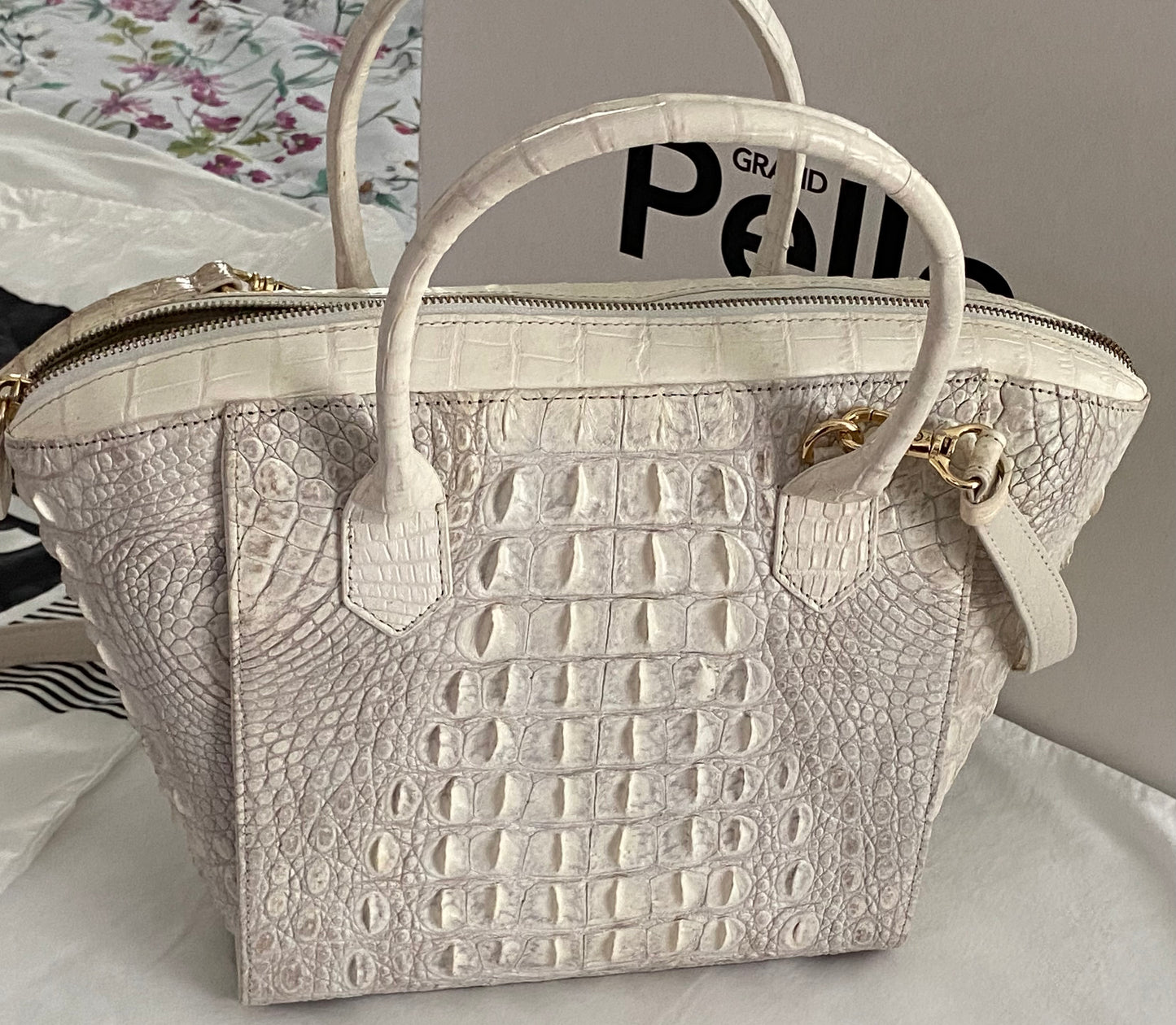 Grand Pelle Collection Natural Color Genuine Crocodile Handbag