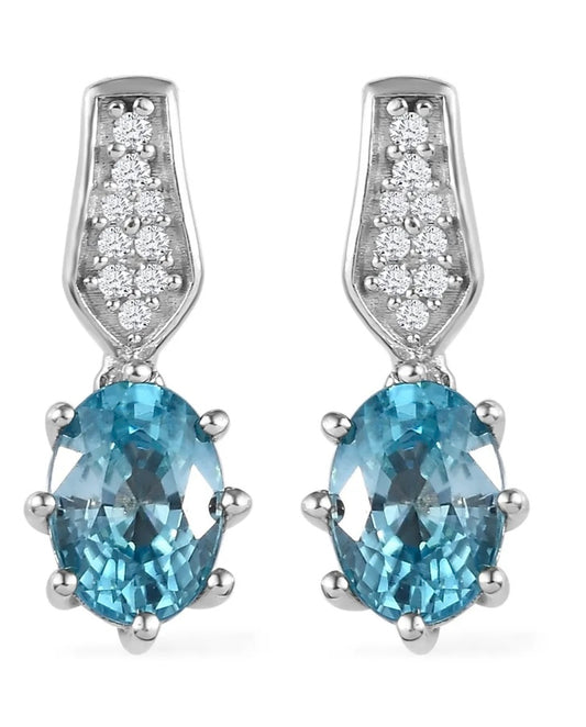Cambodian Blue & White Zircon Earrings
