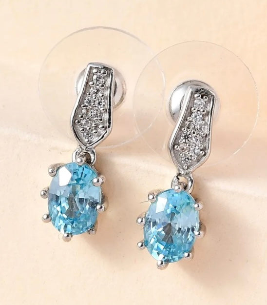 Cambodian Blue & White Zircon Earrings