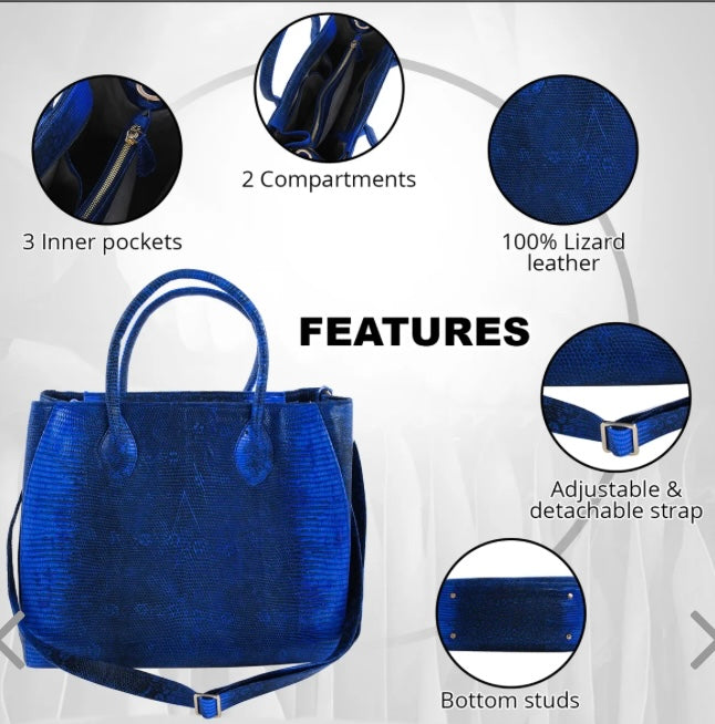 Grand Pelle Collection Genuine Lizard Tote Handbag