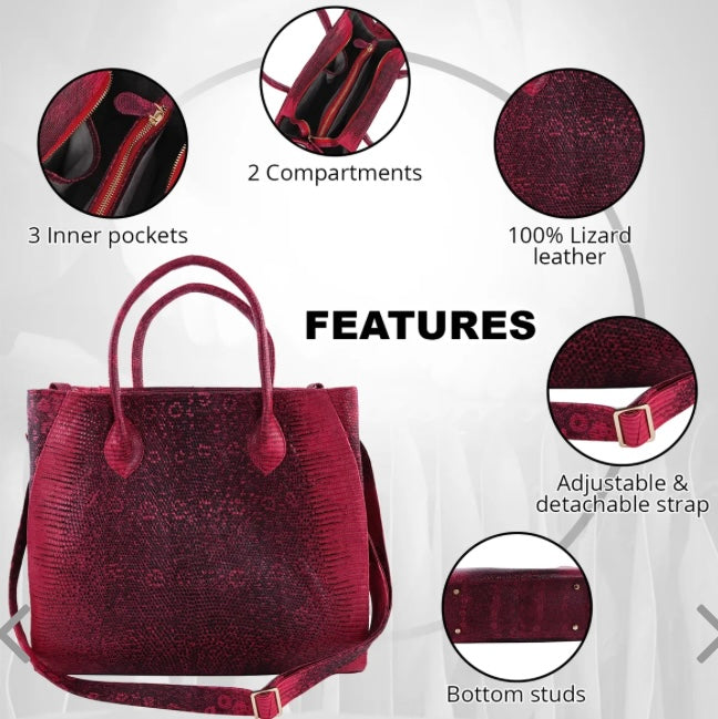 Grand Pelle Collection Genuine Lizard Tote Handbag