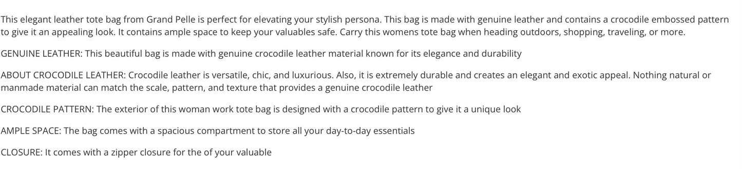 Grand Pelle Collection Natural Color Genuine Crocodile Handbag