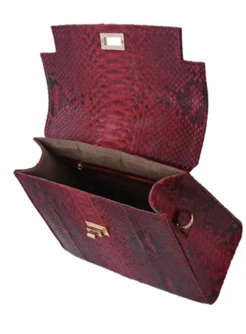 Grand Pelle Collection Genuine Python Leather Red Handbag / Satchel