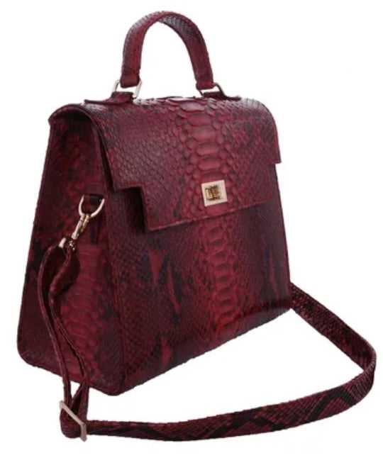 Grand Pelle Collection Genuine Python Leather Red Handbag / Satchel
