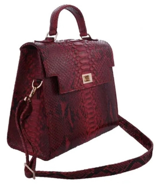 Grand Pelle Collection Genuine Python Leather Red Handbag / Satchel