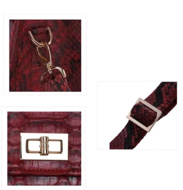 Grand Pelle Collection Genuine Python Leather Red Handbag / Satchel