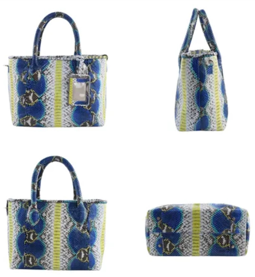 Grand Pelle Peacock Blue / Multi Color Genuine Python Leather Handbag