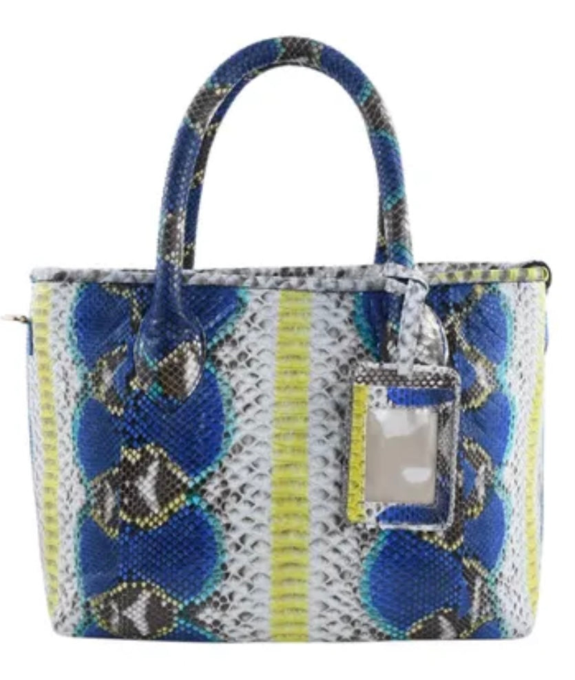 Grand Pelle Peacock Blue / Multi Color Genuine Python Leather Handbag