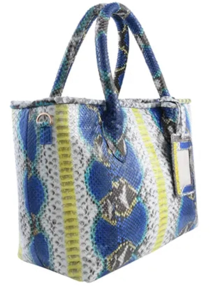 Grand Pelle Peacock Blue / Multi Color Genuine Python Leather Handbag