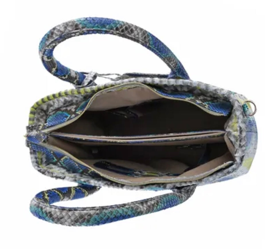 Grand Pelle Peacock Blue / Multi Color Genuine Python Leather Handbag