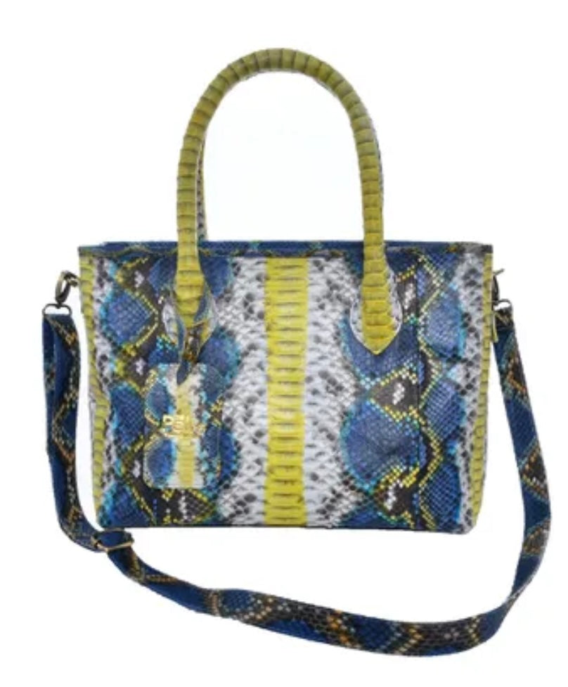 Grand Pelle Peacock Blue / Multi Color Genuine Python Leather Handbag