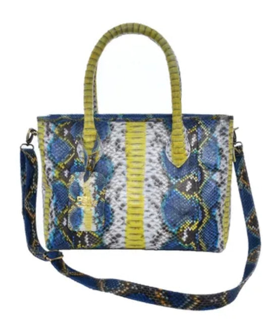 Grand Pelle Peacock Blue / Multi Color Genuine Python Leather Handbag