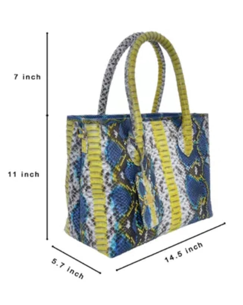 Grand Pelle Peacock Blue / Multi Color Genuine Python Leather Handbag