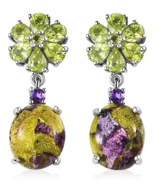 Tasmanian Stichtite & Peridot Dangle Earrings