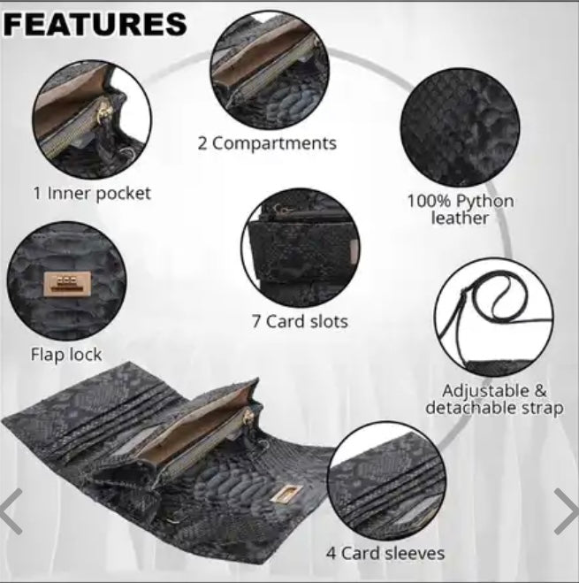 Grand Pelle Genuine Python Crossbody Wallet Handbag