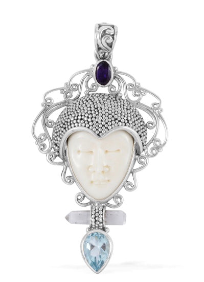 Bali Goddess Topaz & Amethyst 925 Sterling Silver Pendant