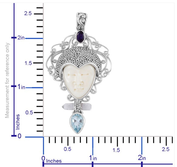 Bali Goddess Topaz & Amethyst 925 Sterling Silver Pendant