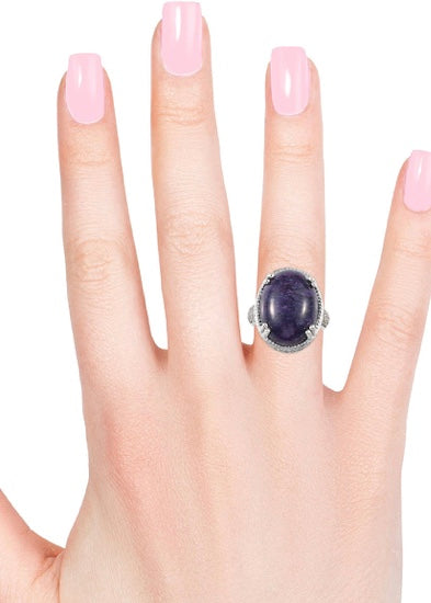 Charoite & White Zircon 925 Sterling Silver Ring