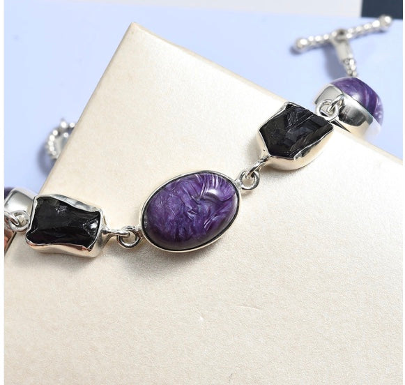Charoite & Amethyst Bracelet 925 Sterling Silver
